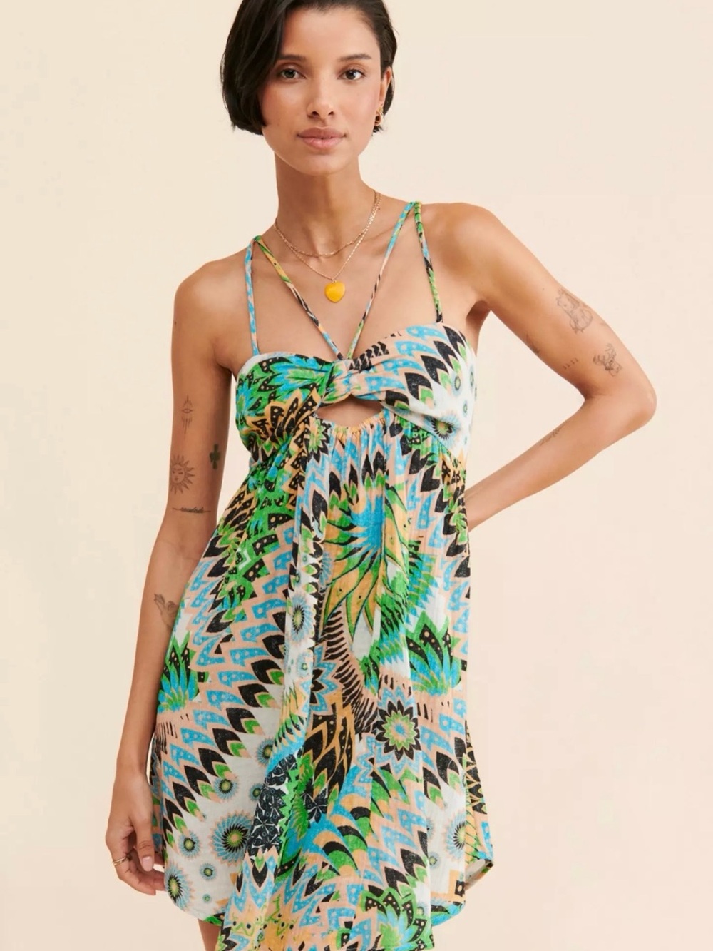 Anthropologie The Last Sunset 100% Cotton Aztec Print Keyhole Mini Dress
